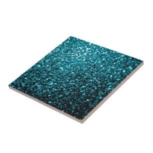 Aqua blue shiny faux glitter sparkles tile