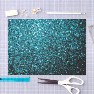 Aqua blue shiny faux glitter sparkles tissue paper