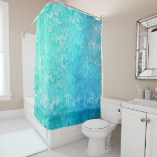 Aqua Blue Shiny Sea Shell Mermaid Fish Scales Shower Curtain