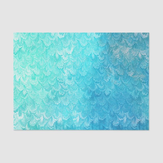 Aqua Blue Shiny Sea Shell Mermaid Fish Scales Tissue Paper (Front)