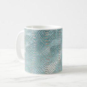 Aqua Blue Silver Snake Print Coffee Mug
