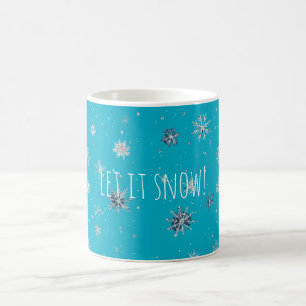 Aqua Blue Silver White Christmas Snowflakes Coffee Mug
