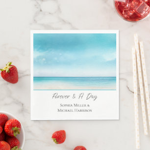 Aqua Blue Skies Sand Beach Ocean Wedding Napkin