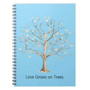 Aqua Blue Sky Love Grows on Trees Hearts Notebook