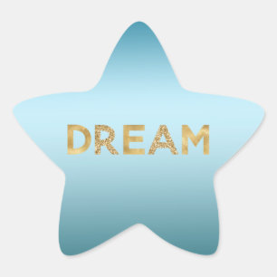 Aqua Blue Sky Ombre Gold Glitter Dream Star Sticker