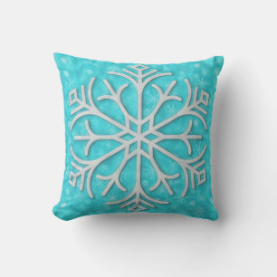 Aqua Blue Snowflake Art Winter Holiday Pillow