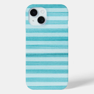 Aqua Blue Soft Stripes Watercolor Pattern iPhone 15 Case