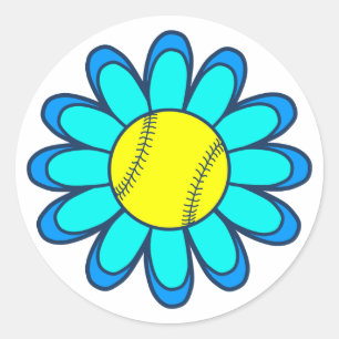 Aqua Blue Softball Girl Classic Round Sticker