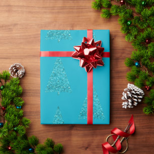 Aqua Blue Sparkle Christmas Tree Wrapping Paper