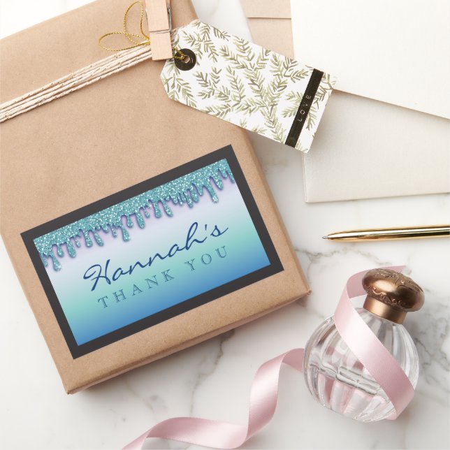 Aqua Blue Sparkle Drippy Drip Baby Shower Sticker (Gifting)