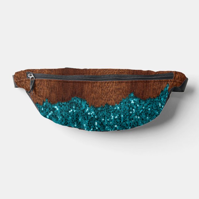 Aqua blue sparkles rustic brown wood bum bags (Lay Down)