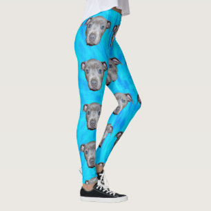 Aqua Blue Staffordshire Bull Terrier Puppy Pattern Leggings