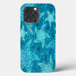 Aqua Blue Starfish Pattern iPhone 13 Pro Case