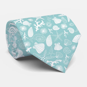Aqua Blue Starfish Seashell and Ocean Sealife Tie