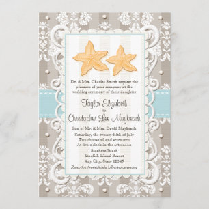 Aqua Blue Starfish Wedding Invitations