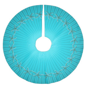 Aqua Blue Starfish Wreath Tropical Christmas Brushed Polyester Tree Skirt