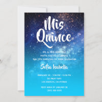 Aqua Blue Stars Cosmic Ombre Mis Quince Birthday