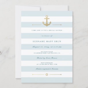 Aqua Blue Striped Nautical Bridal Shower Invite
