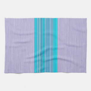 Aqua Blue Striped Pattern on Silver Grey Tea Towel