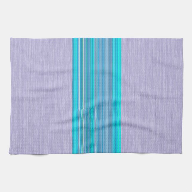 Aqua Blue Striped Pattern on Silver Grey Tea Towel (Horizontal)