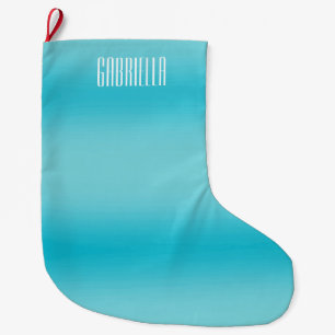Aqua Blue Stripes Personalised Large Christmas Stocking