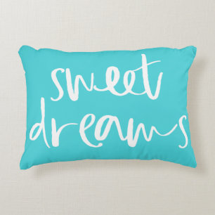 Aqua Blue Sweet Dreams Hand Lettering Pillow