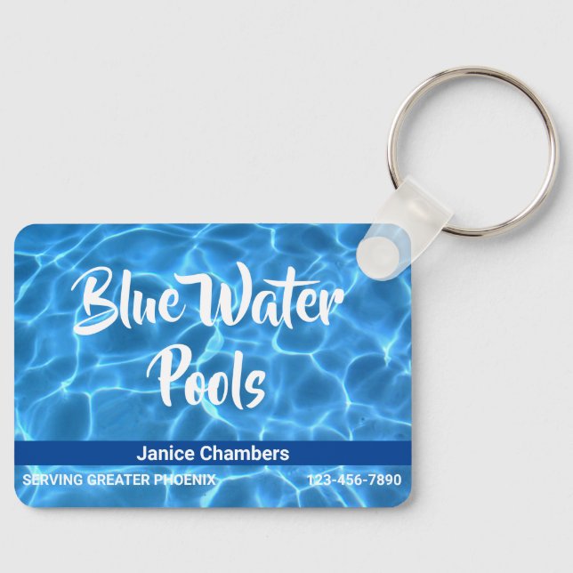 Aqua Blue Swimming Pool Cleaning Service Key Ring (Front)