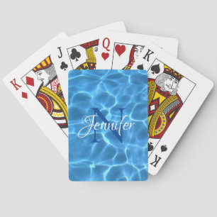 Aqua Blue Swimming Pool Monogrammed Playing Cards