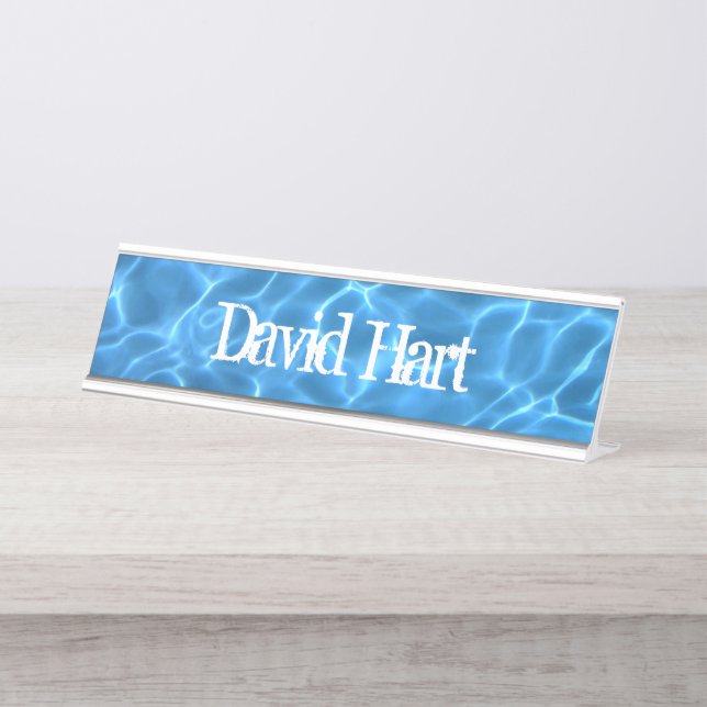 Aqua Blue Swimming Pool Photo Desk Name Plate (Front)