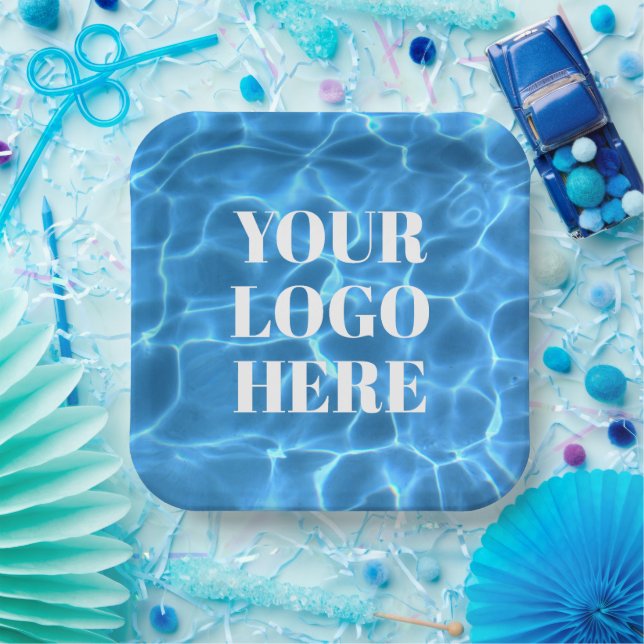 Aqua Blue Swimming Pool Photo for Your Logo Paper Plate (Party)