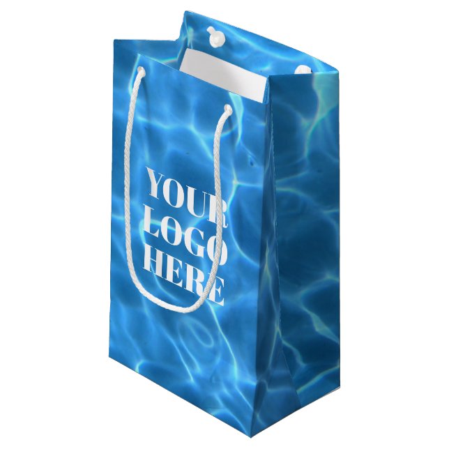 Aqua Blue Swimming Pool Photo for Your Logo Small Gift Bag (Front Angled)