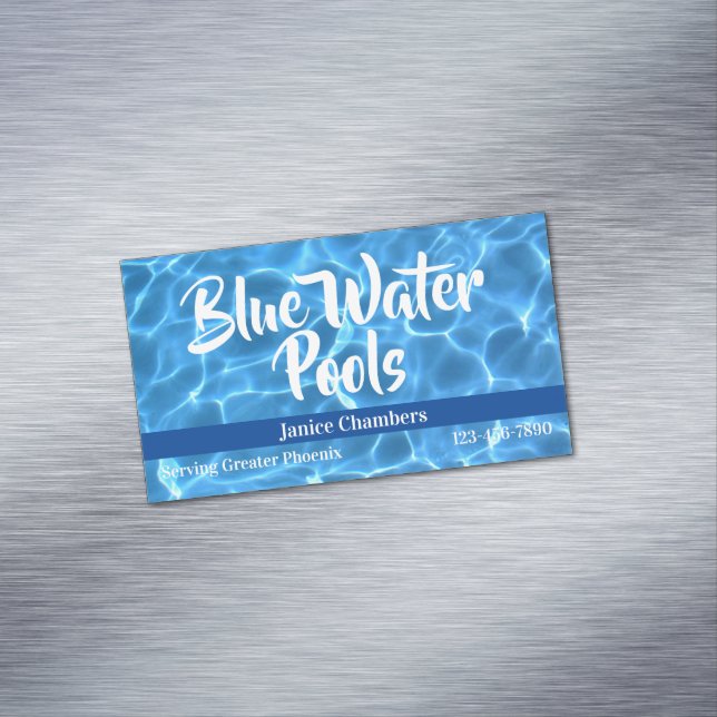 Aqua Blue Swimming Pool Photo Magnetic Business Card (In Situ)
