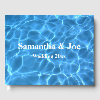 Aqua Blue Swimming Pool Photo Personalised Wedding Guest Book