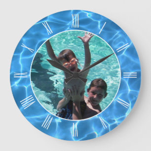 Aqua Blue Swimming Pool Summer Vacation Photo Large Clock