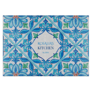 Aqua Blue Talavera gifts monogrammed customised Cutting Board