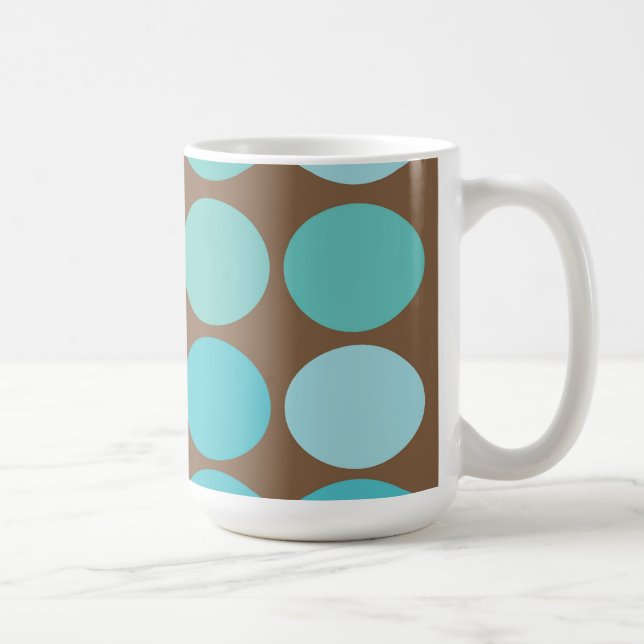 Aqua Blue Teal and Brown Dots Modern Pattern Coffee Mug (Right)
