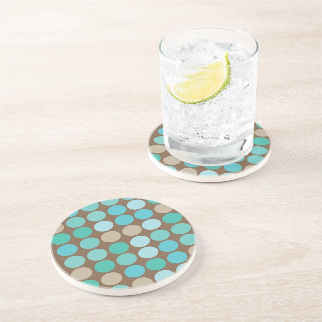 Aqua Blue Teal & Brown Dots Modern Pattern Coaster (Side)