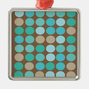 Aqua Blue Teal & Brown Dots Pattern Modern Metal Ornament