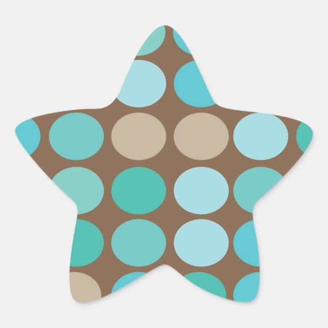 Aqua Blue Teal & Brown Dots Pattern Modern Star Sticker (Front)