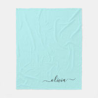 Aqua Blue Teal Girly Script Monogram Name Modern