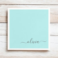 Aqua Blue Teal Girly Script Monogram Name Modern