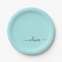 Aqua Blue Teal Girly Script Monogram Name Modern