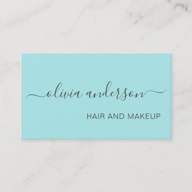Aqua Blue Teal Girly Simple Hair Makeup Salon Business Card (Front)