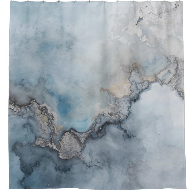 Aqua Blue Teal Grey Beige Abstract Home Decor Shower Curtain (Front)