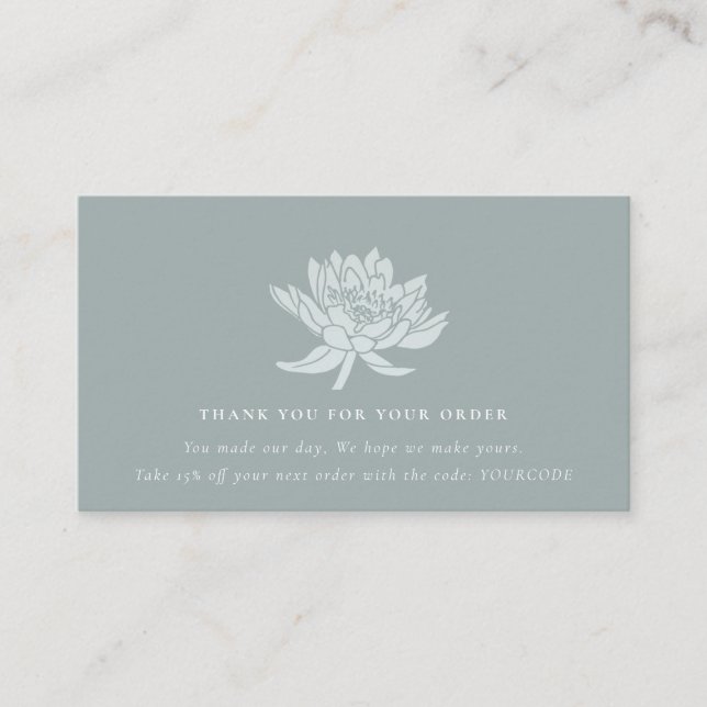 AQUA BLUE TEAL LOTUS FLORA LOGO SHOPPING THANK YOU BUSINESS CARD (Front)