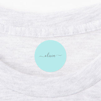 Aqua Blue Teal Modern Script Girly Monogram Name