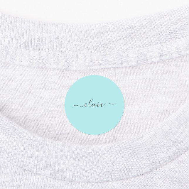 Aqua Blue Teal Modern Script Girly Monogram Name (Affixed)