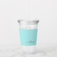 Aqua Blue Teal Modern Script Girly Monogram Name