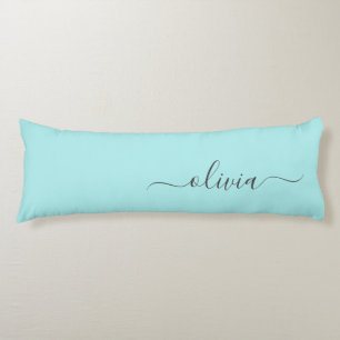Aqua Blue Teal Modern Script Girly Monogram Name Body Cushion