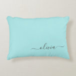 Aqua Blue Teal Modern Script Girly Monogram Name Decorative Cushion<br><div class="desc">Aqua Blue Teal Script Monogram Name and Initial Pillow. The pillow makes the perfect sweet 16 birthday,  wedding,  bridal shower,  baby shower or bachelorette party gift for someone decorating her room in rose gold.</div>